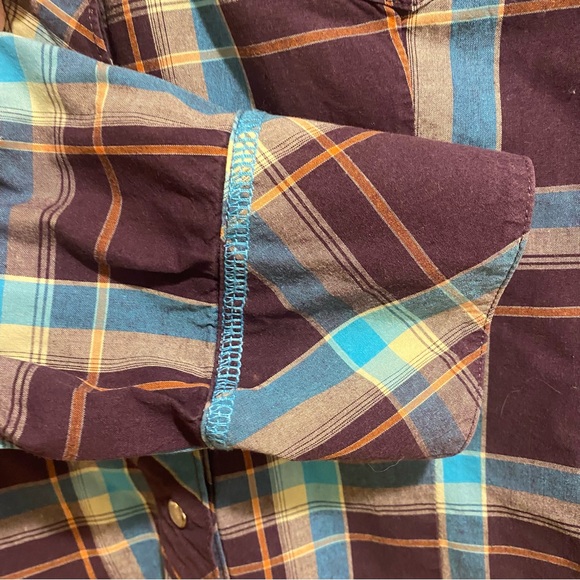 Roper Pearl Snap Western Button Up Blue Purple‎ Plaid Shirt Big Kids Size Medium - Picture 4 of 5